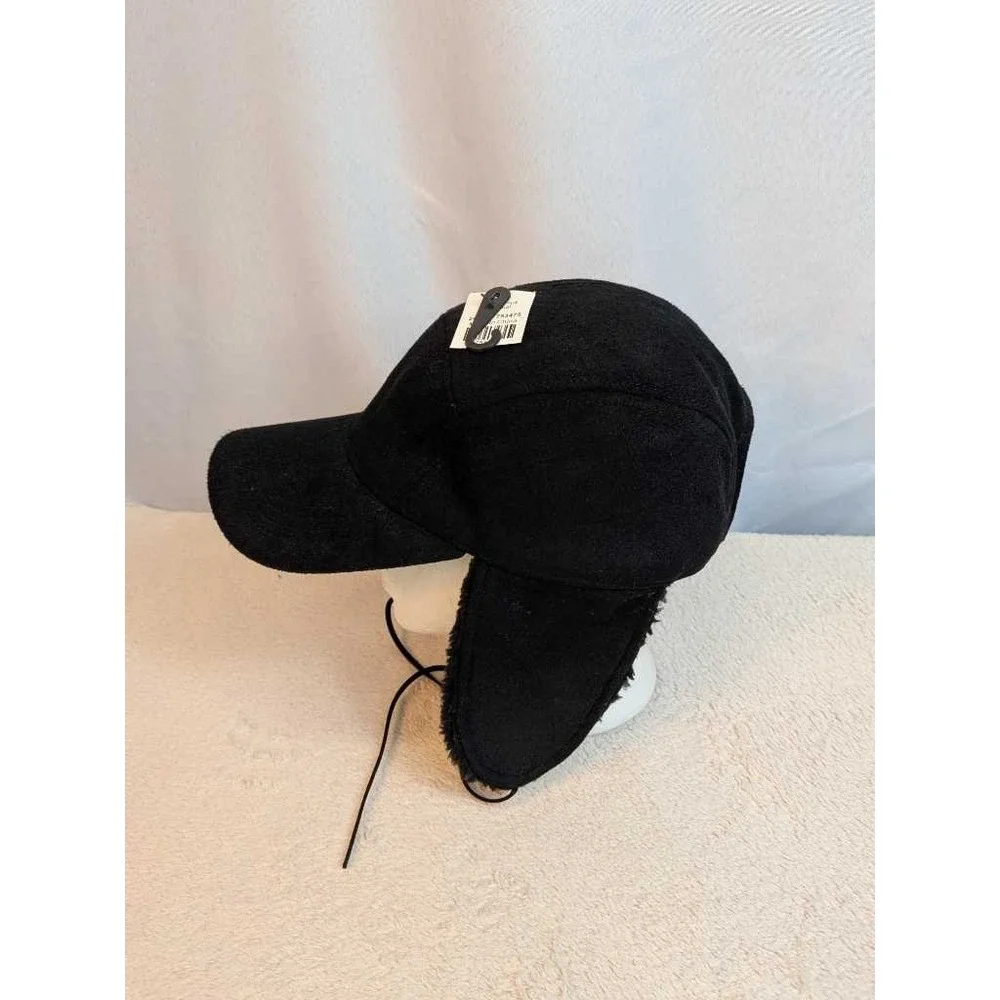 Black Faux Fur Trapper Hat‎ Ear Flap Ushanka Cap One Size NWT